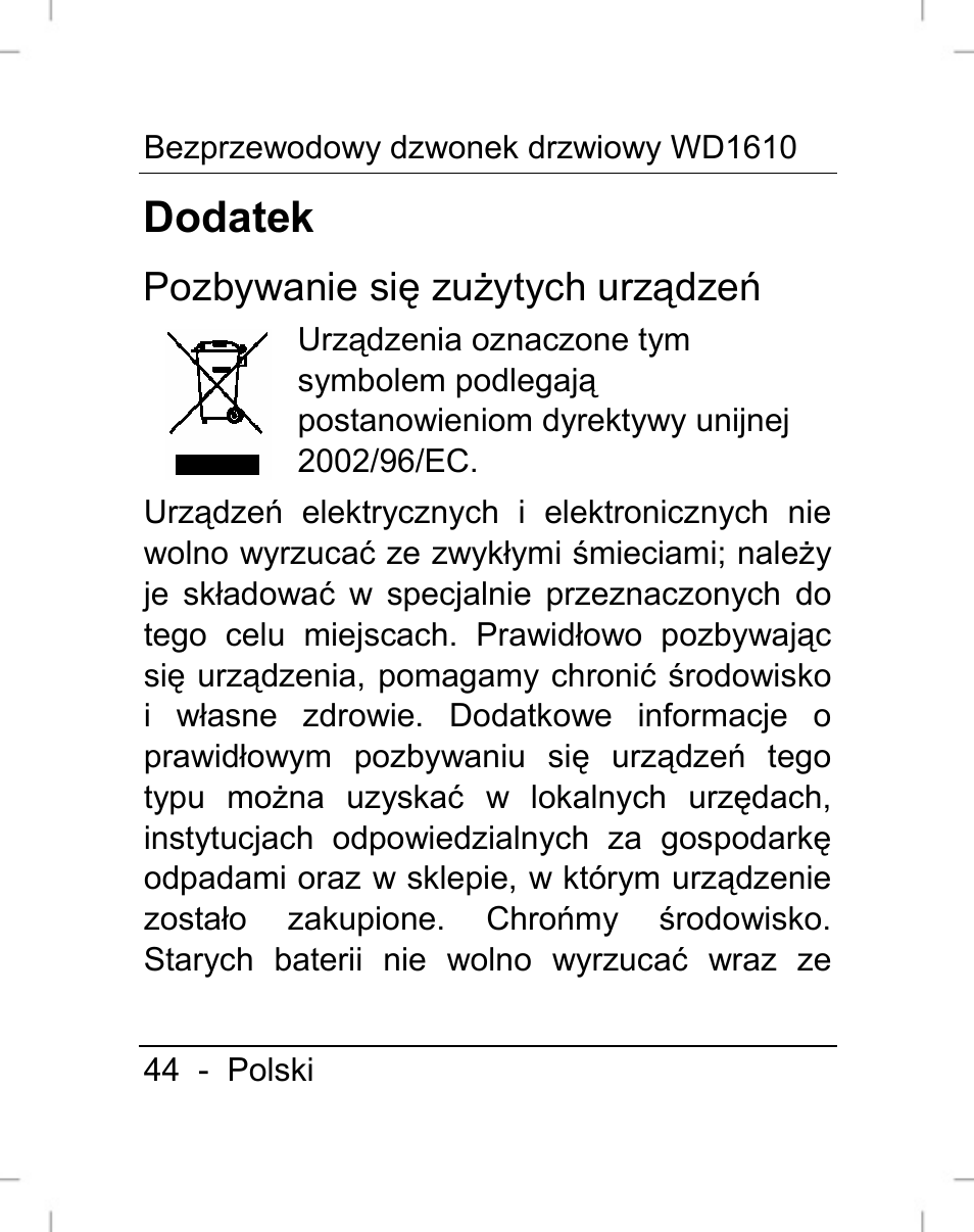 Dodatek | Silvercrest WD1610 User Manual | Page 45 / 170