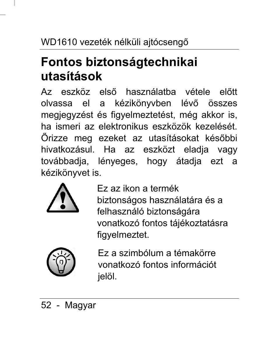 Fontos biztonságtechnikai utasítások | Silvercrest WD1610 User Manual | Page 53 / 170