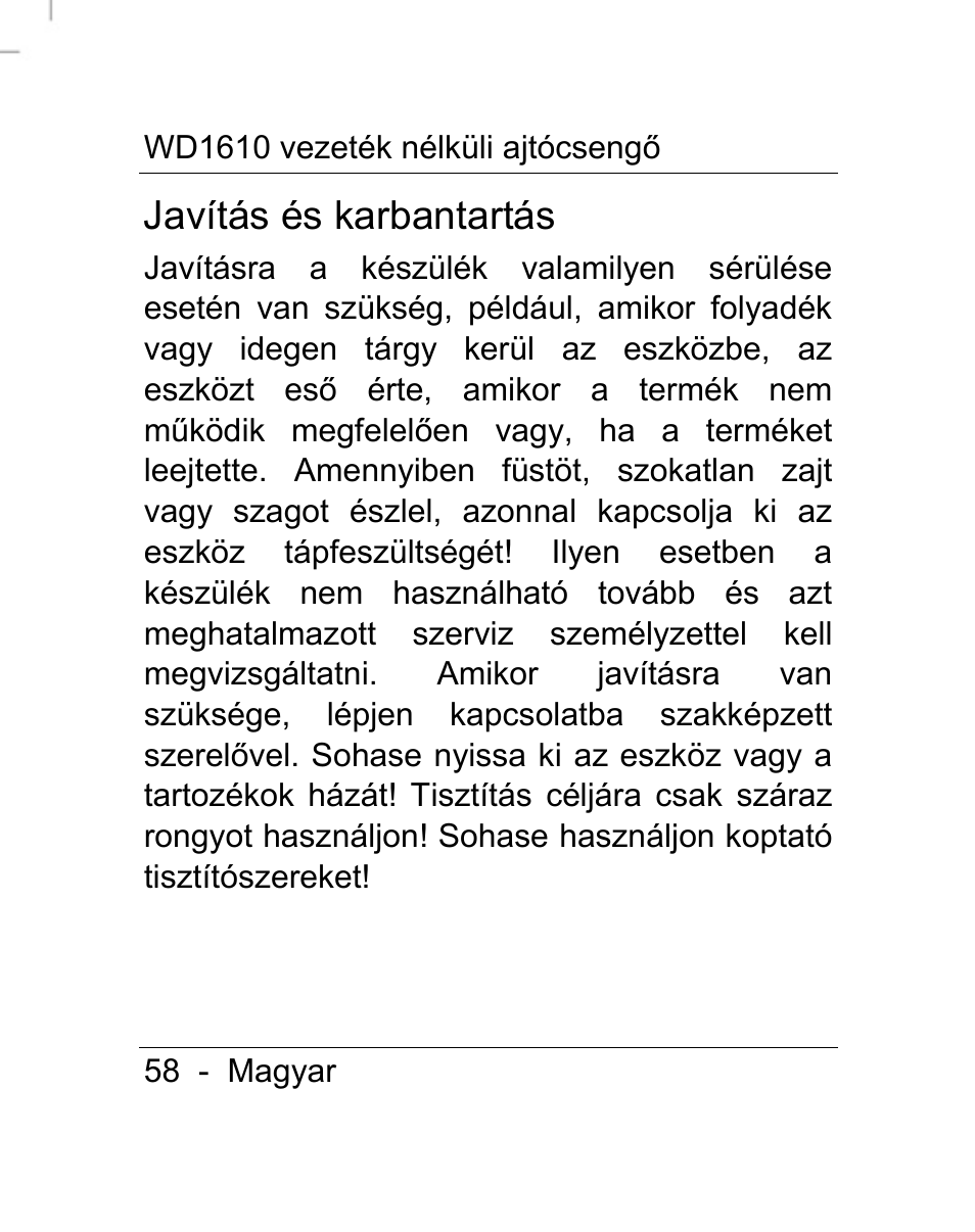 Javítás és karbantartás | Silvercrest WD1610 User Manual | Page 59 / 170