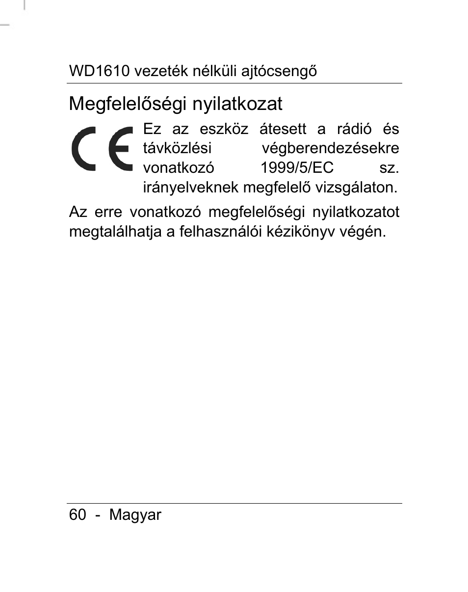 Megfelelőségi nyilatkozat | Silvercrest WD1610 User Manual | Page 61 / 170