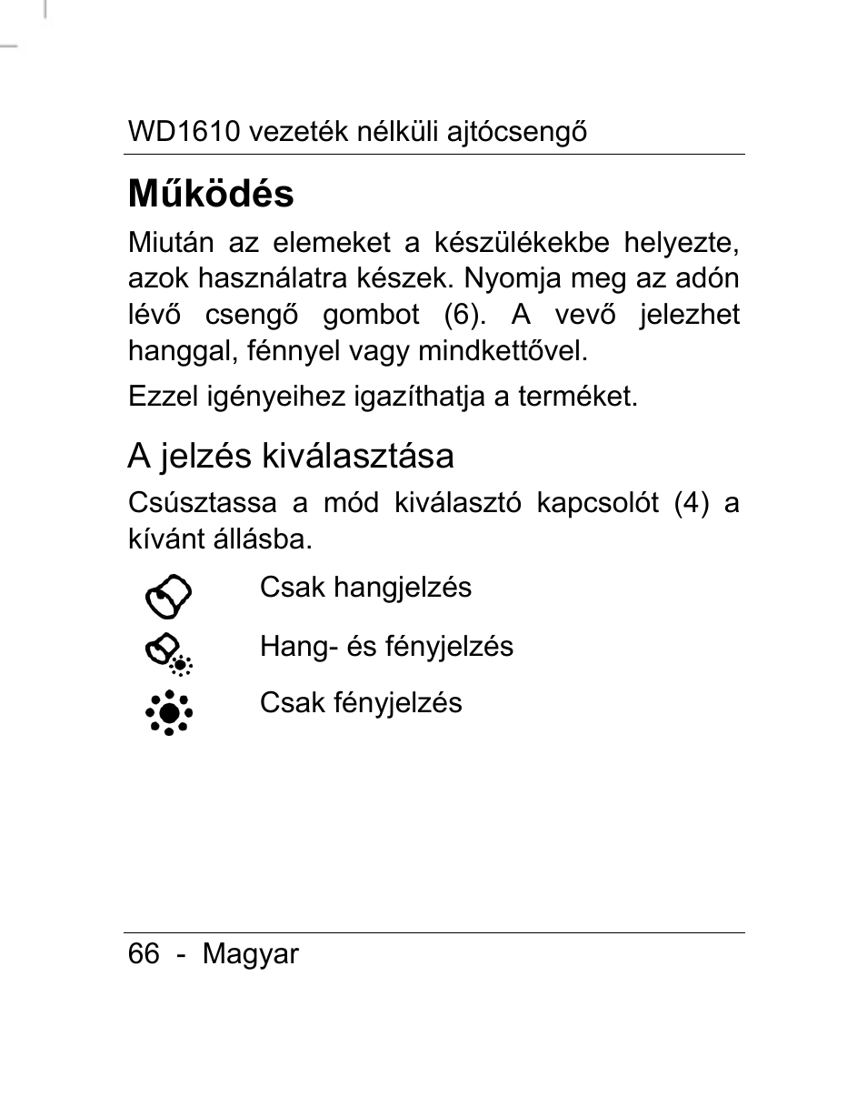 Működés, A jelzés kiválasztása | Silvercrest WD1610 User Manual | Page 67 / 170