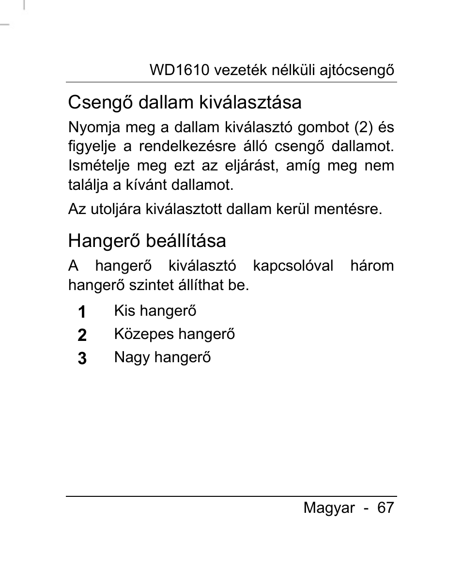 Csengő dallam kiválasztása, Hangerő beállítása | Silvercrest WD1610 User Manual | Page 68 / 170