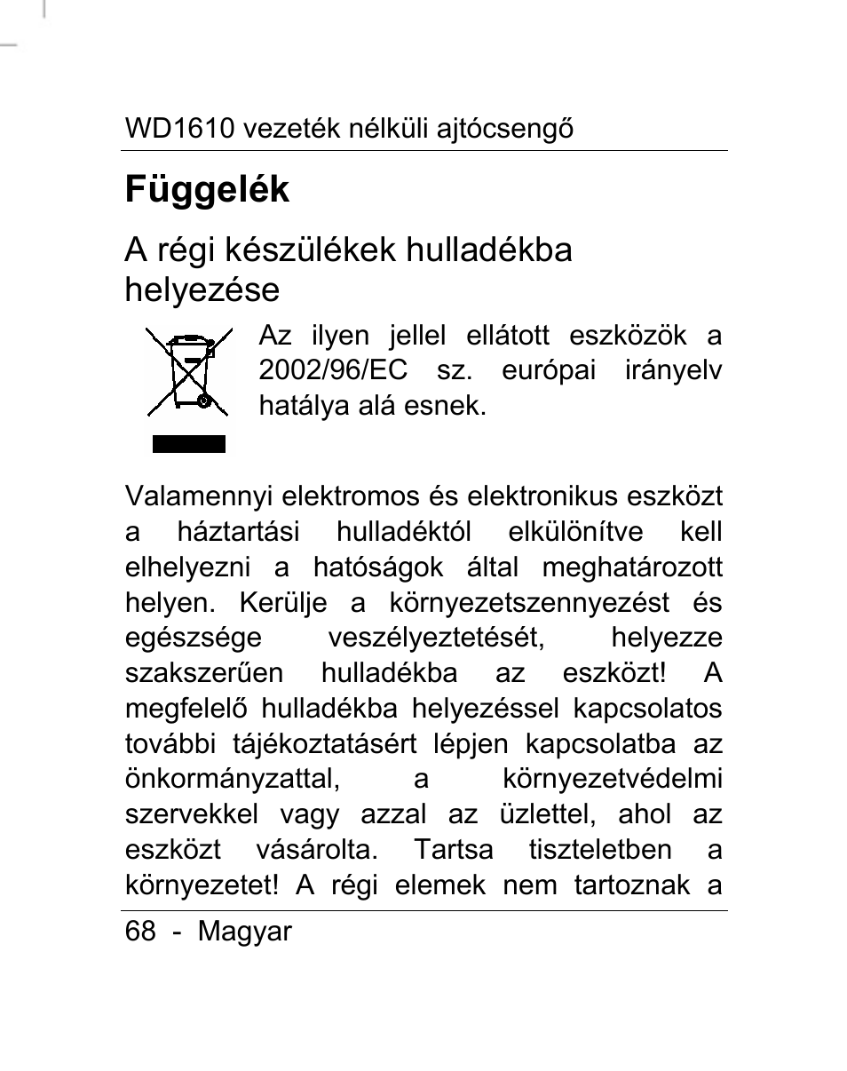 Függelék | Silvercrest WD1610 User Manual | Page 69 / 170