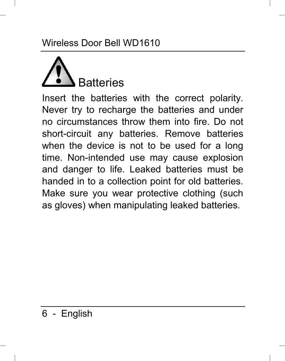 Batteries | Silvercrest WD1610 User Manual | Page 7 / 170