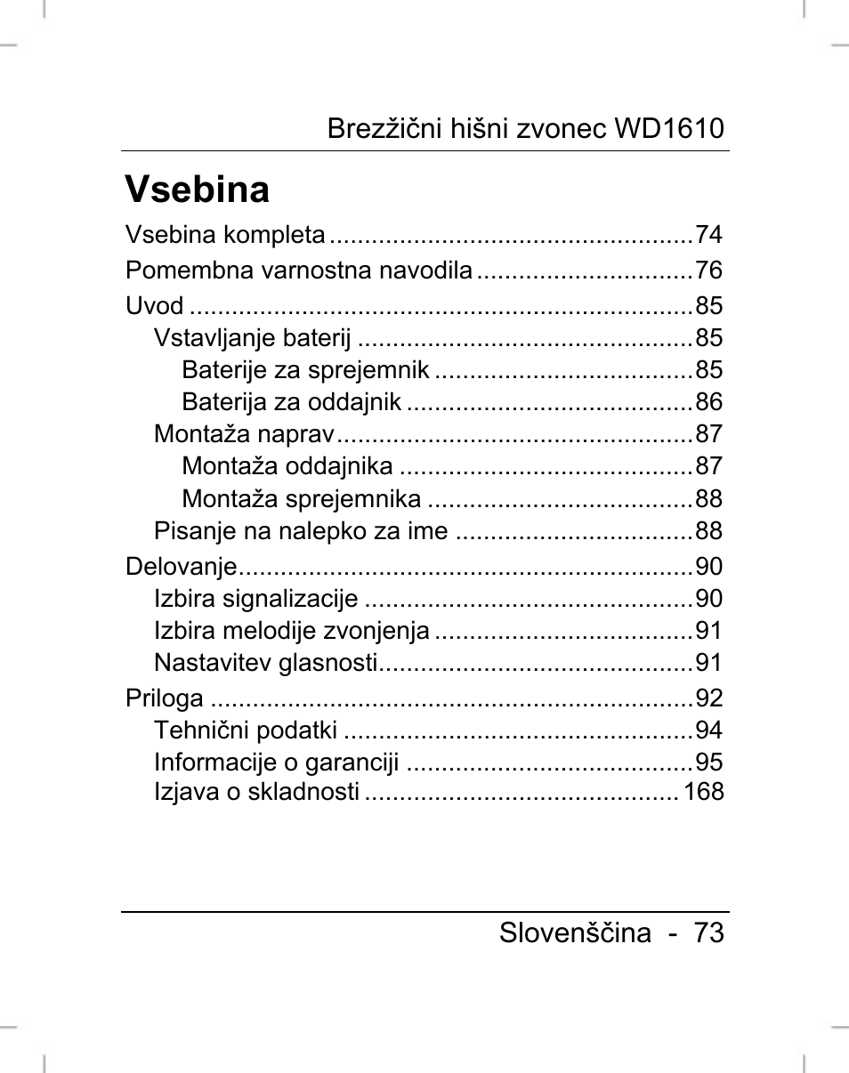 Vsebina | Silvercrest WD1610 User Manual | Page 74 / 170