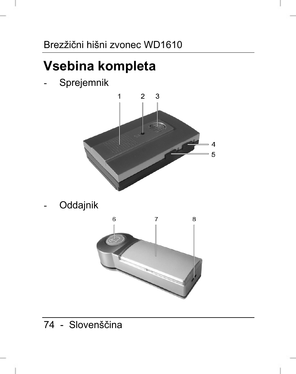 Vsebina kompleta | Silvercrest WD1610 User Manual | Page 75 / 170