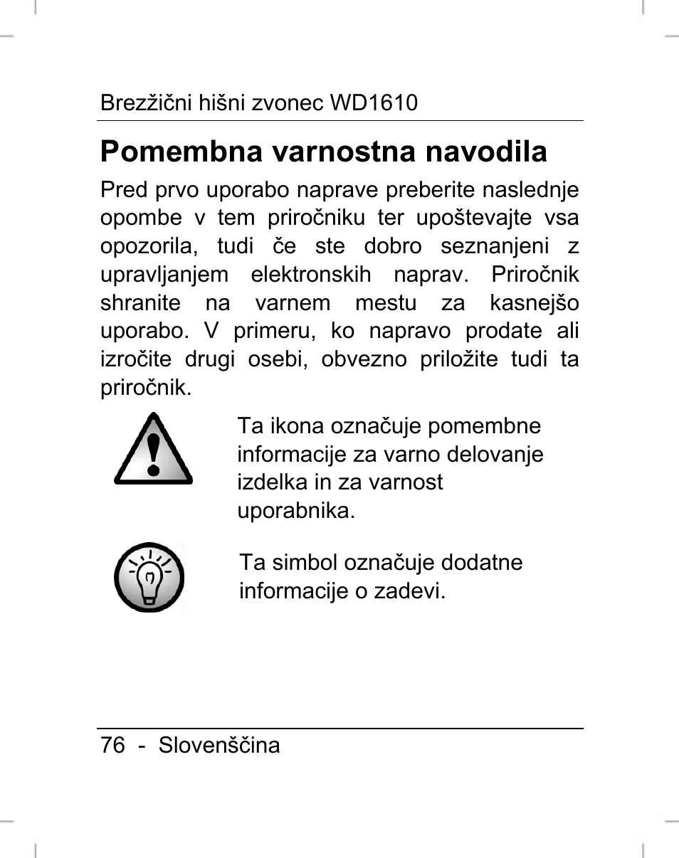 Pomembna varnostna navodila | Silvercrest WD1610 User Manual | Page 77 / 170