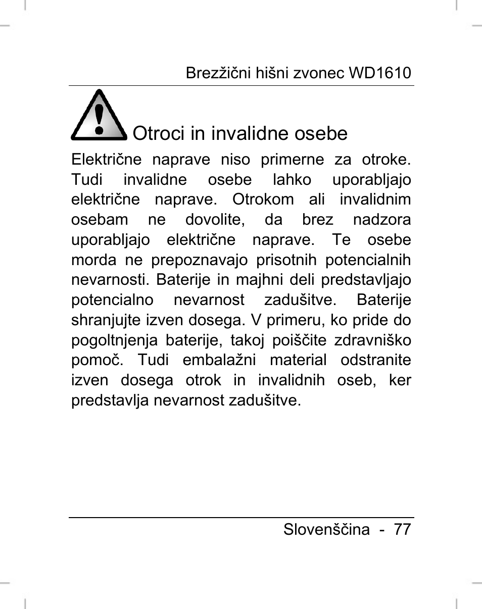 Otroci in invalidne osebe | Silvercrest WD1610 User Manual | Page 78 / 170