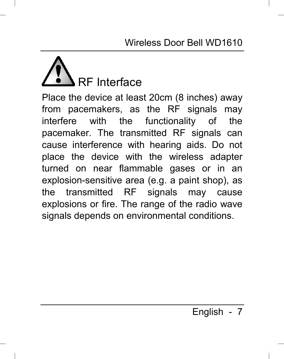 Rf interface | Silvercrest WD1610 User Manual | Page 8 / 170