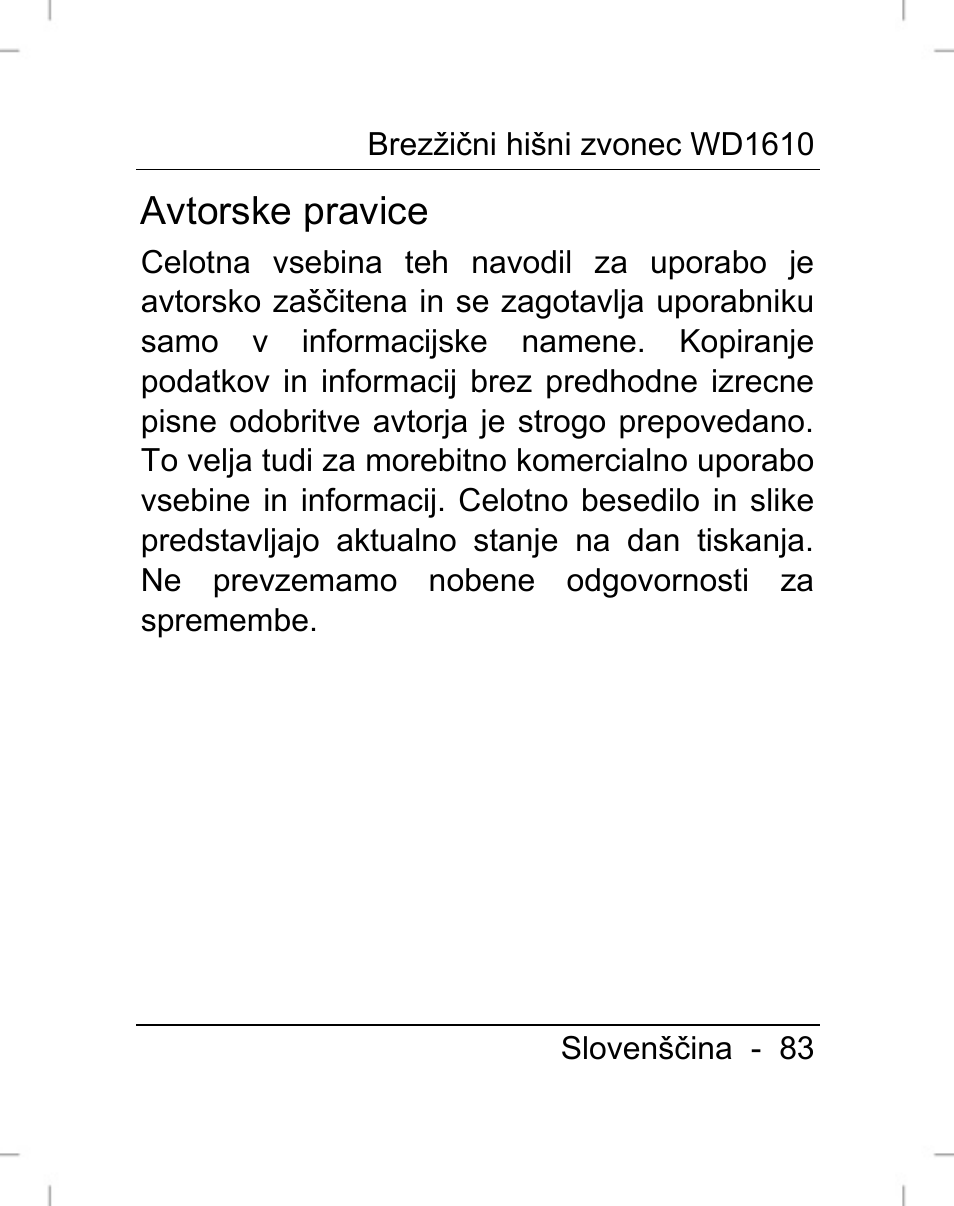 Avtorske pravice | Silvercrest WD1610 User Manual | Page 84 / 170