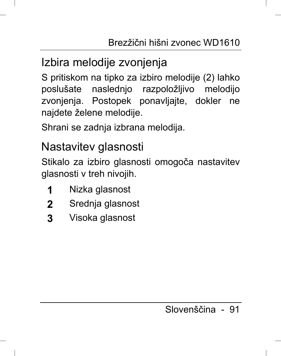 Izbira melodije zvonjenja, Nastavitev glasnosti | Silvercrest WD1610 User Manual | Page 92 / 170