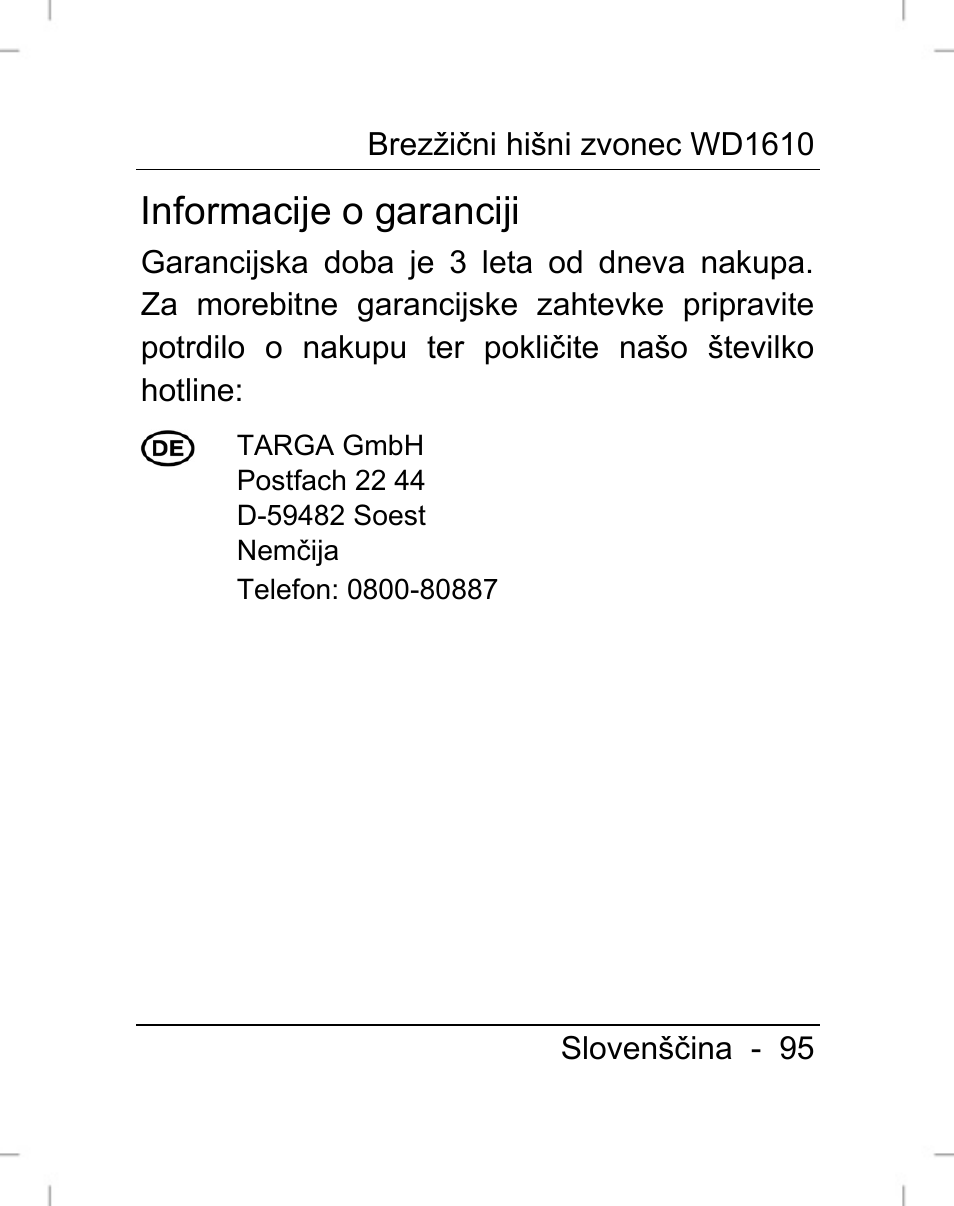 Informacije o garanciji | Silvercrest WD1610 User Manual | Page 96 / 170