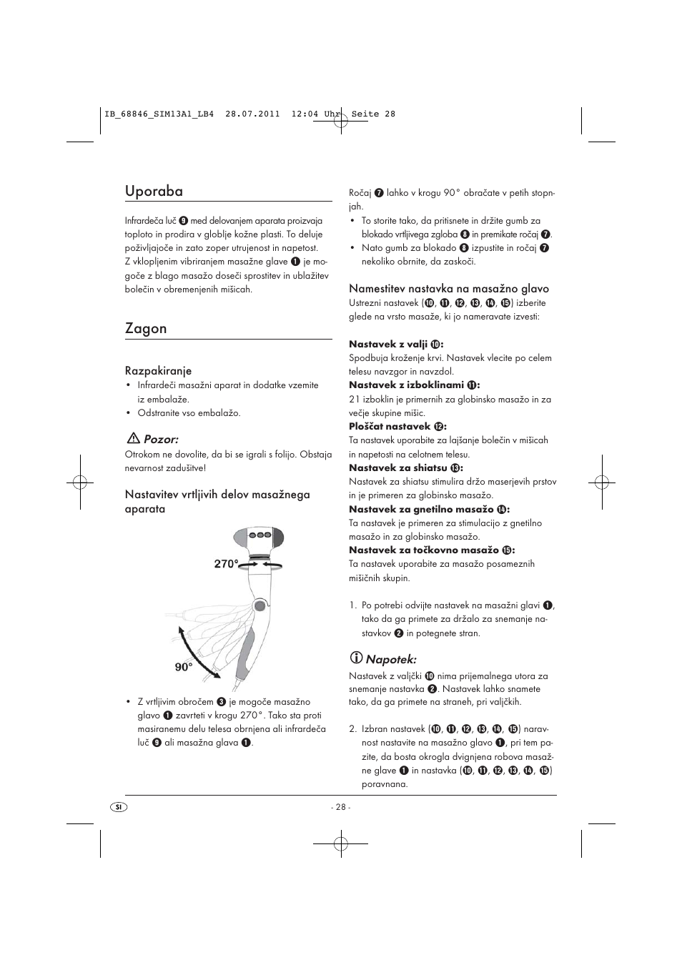 Uporaba, Zagon | Silvercrest SIM 13 A1 User Manual | Page 30 / 57