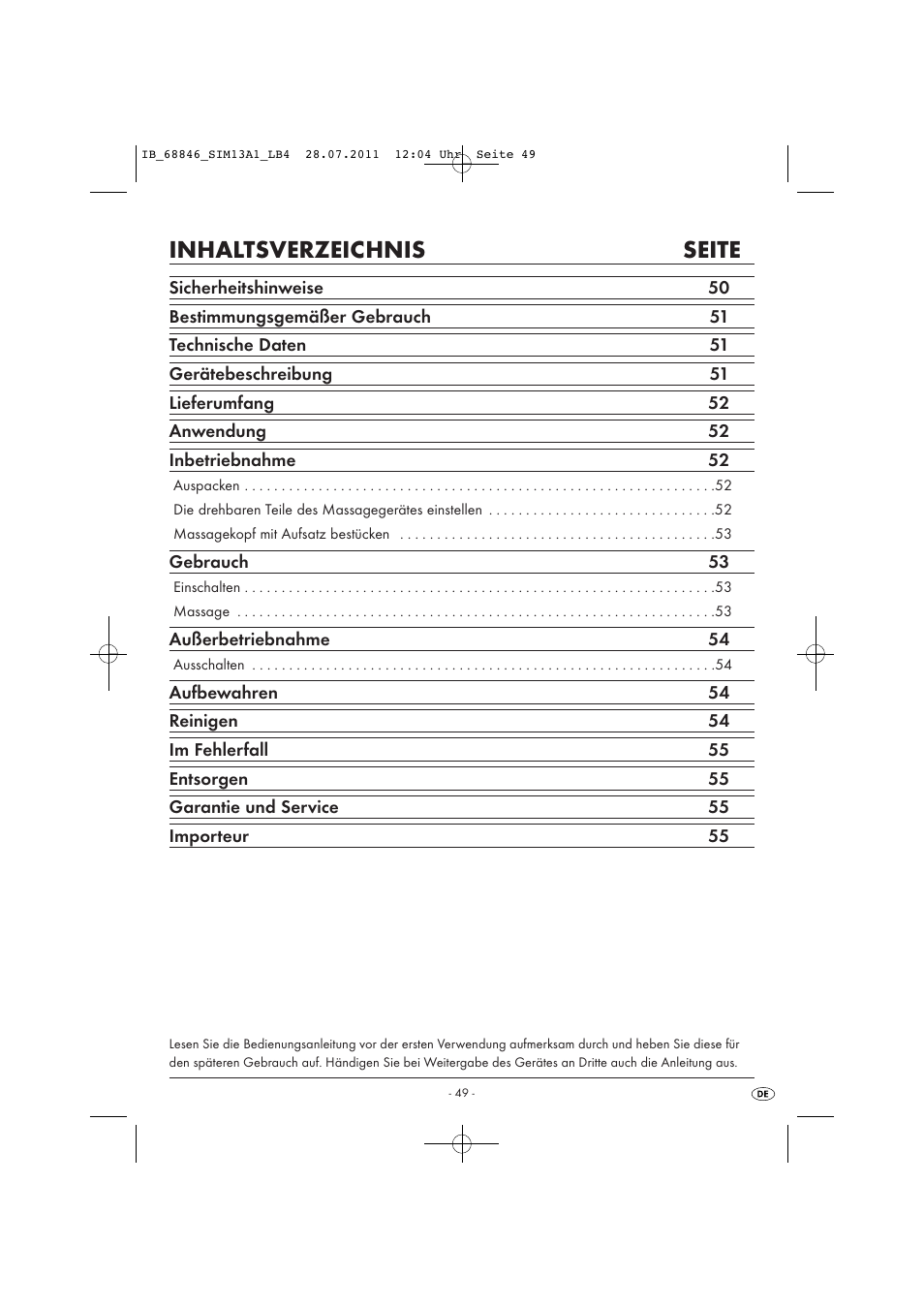 Inhaltsverzeichnis seite | Silvercrest SIM 13 A1 User Manual | Page 51 / 57