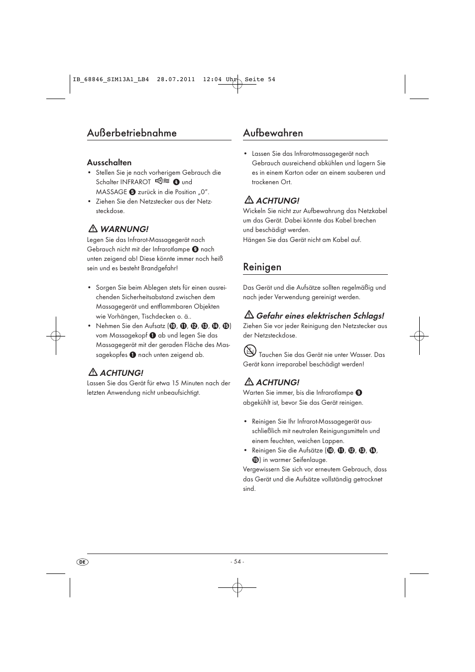 Außerbetriebnahme, Aufbewahren, Reinigen | Silvercrest SIM 13 A1 User Manual | Page 56 / 57