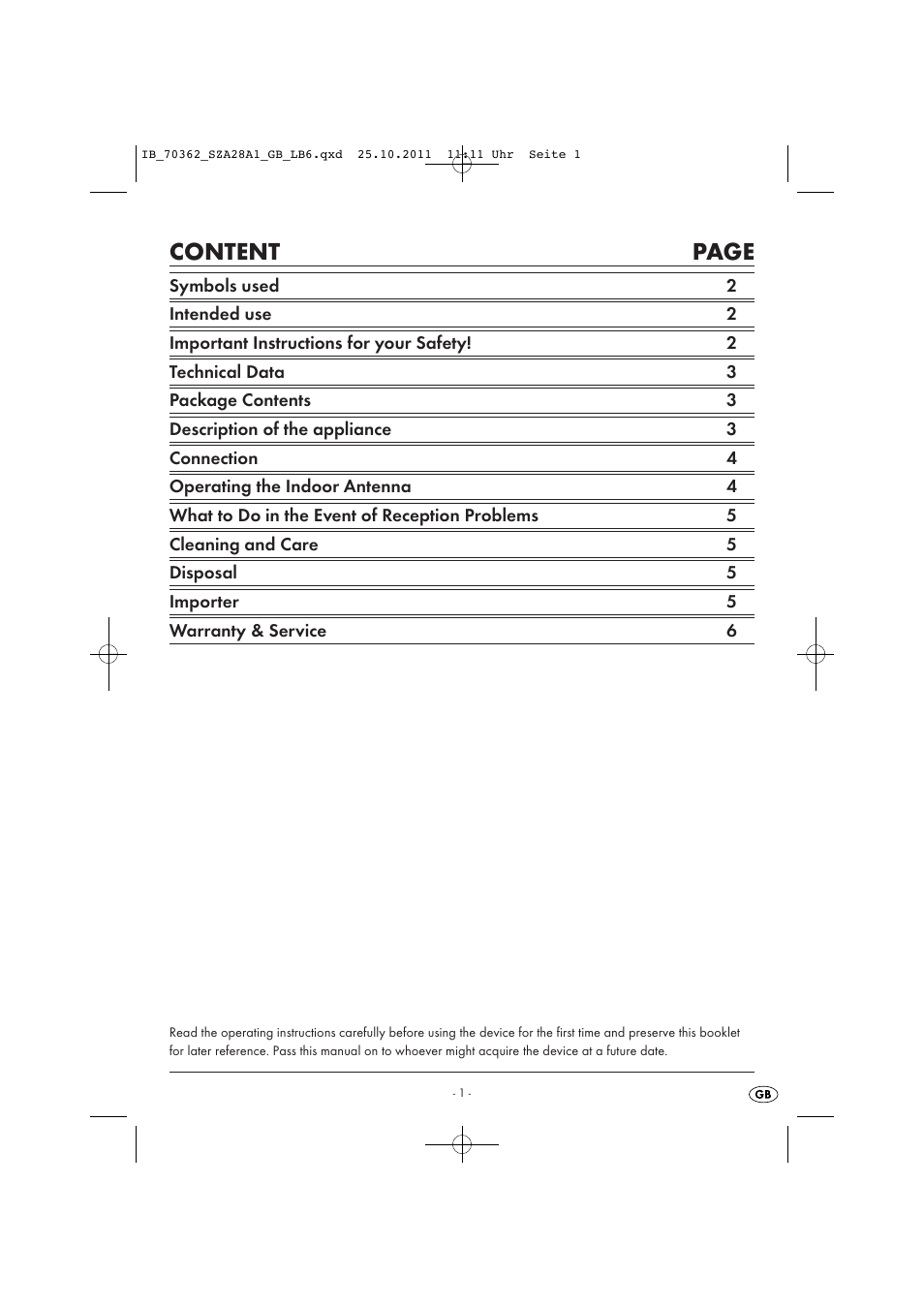 Content page | Silvercrest SZA 28 A1 User Manual | Page 3 / 14