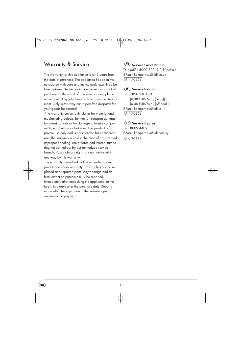 Warranty & service | Silvercrest SZA 28 A1 User Manual | Page 8 / 14