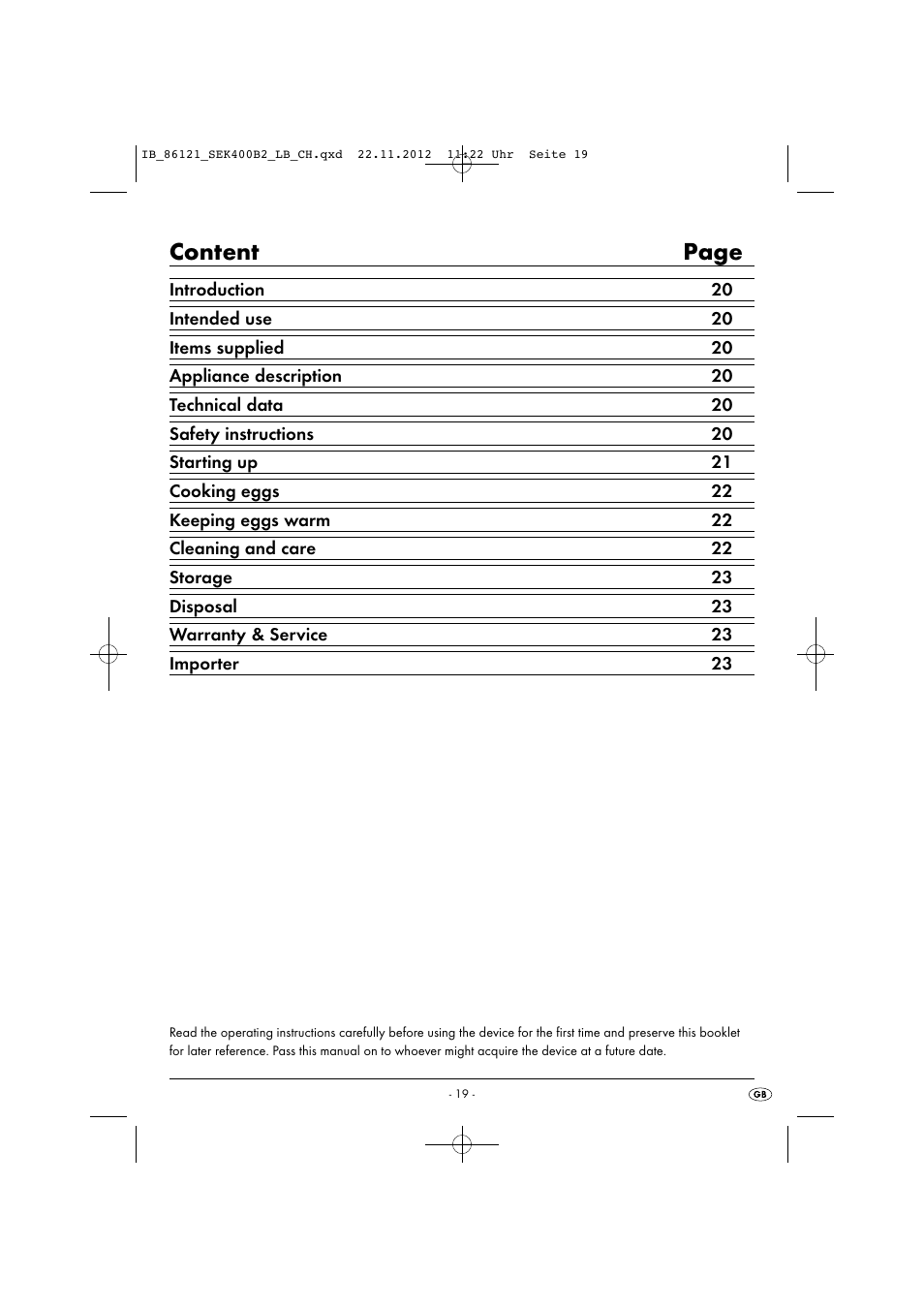 Content page | Silvercrest SEK 400 B2 User Manual | Page 22 / 27