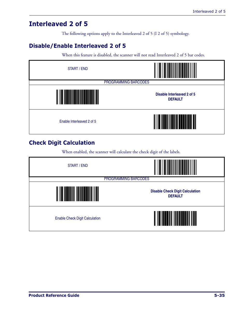 Interleaved 2 of 5, Disable/enable interleaved 2 of 5, Check digit calculation | Datalogic Scanning MAGELLAN 1000I User Manual | Page 109 / 160