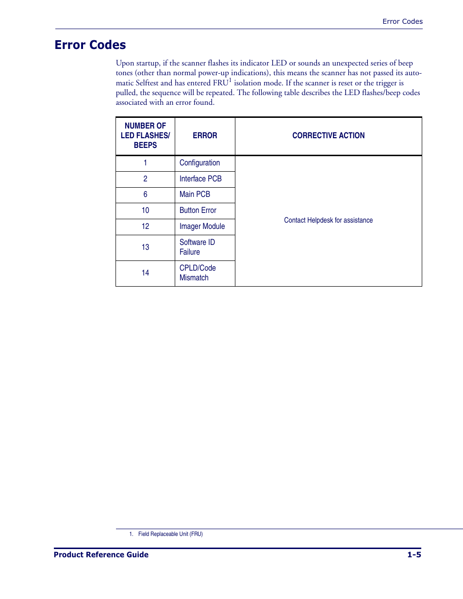 Error codes | Datalogic Scanning MAGELLAN 1000I User Manual | Page 11 / 160