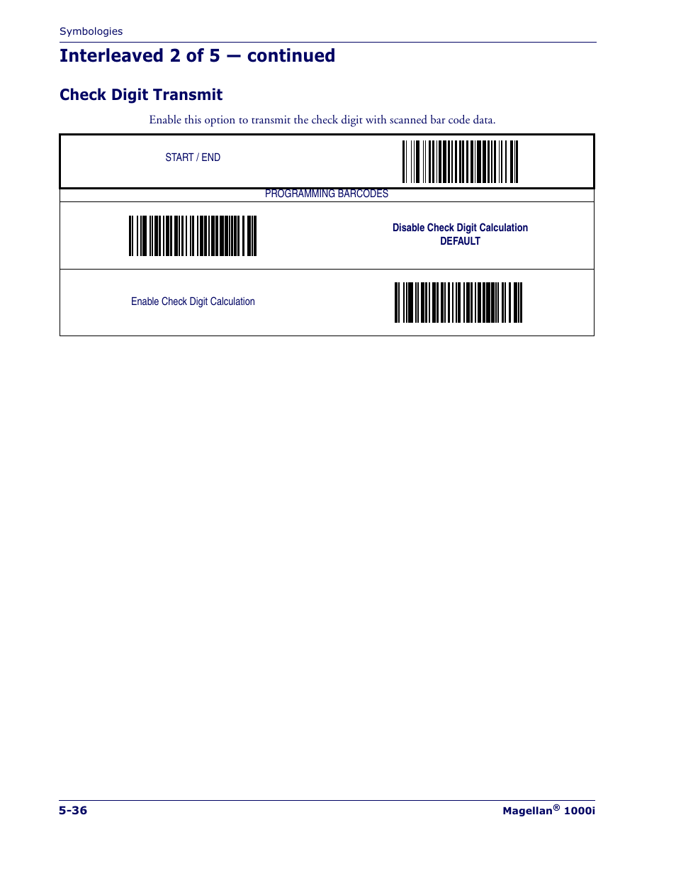 Interleaved 2 of 5 — continued, Check digit transmit | Datalogic Scanning MAGELLAN 1000I User Manual | Page 110 / 160