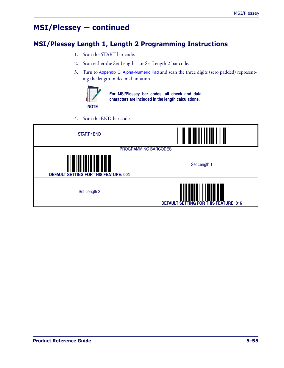 Msi/plessey — continued | Datalogic Scanning MAGELLAN 1000I User Manual | Page 129 / 160