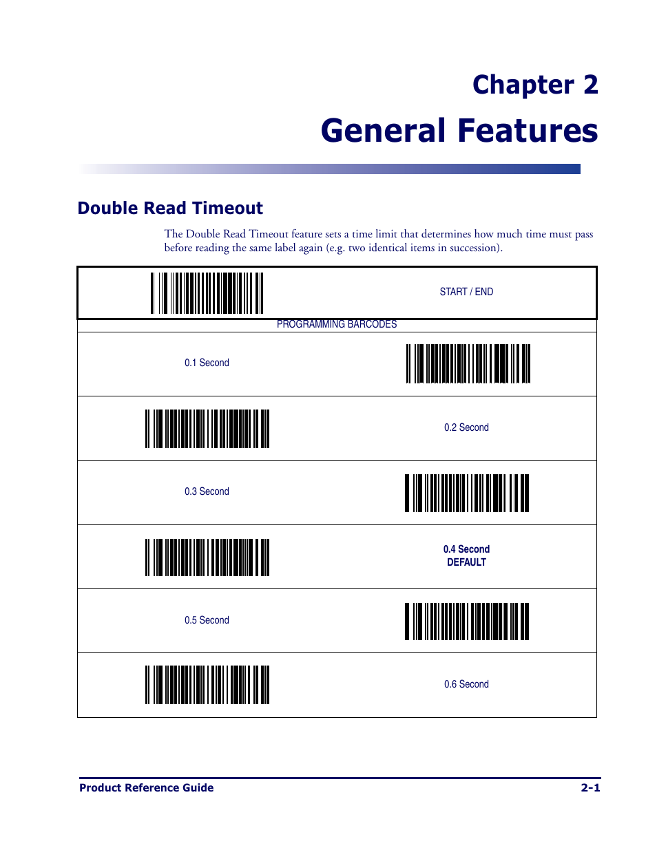 General features, Chapter 2, Double read timeout | Datalogic Scanning MAGELLAN 1000I User Manual | Page 13 / 160