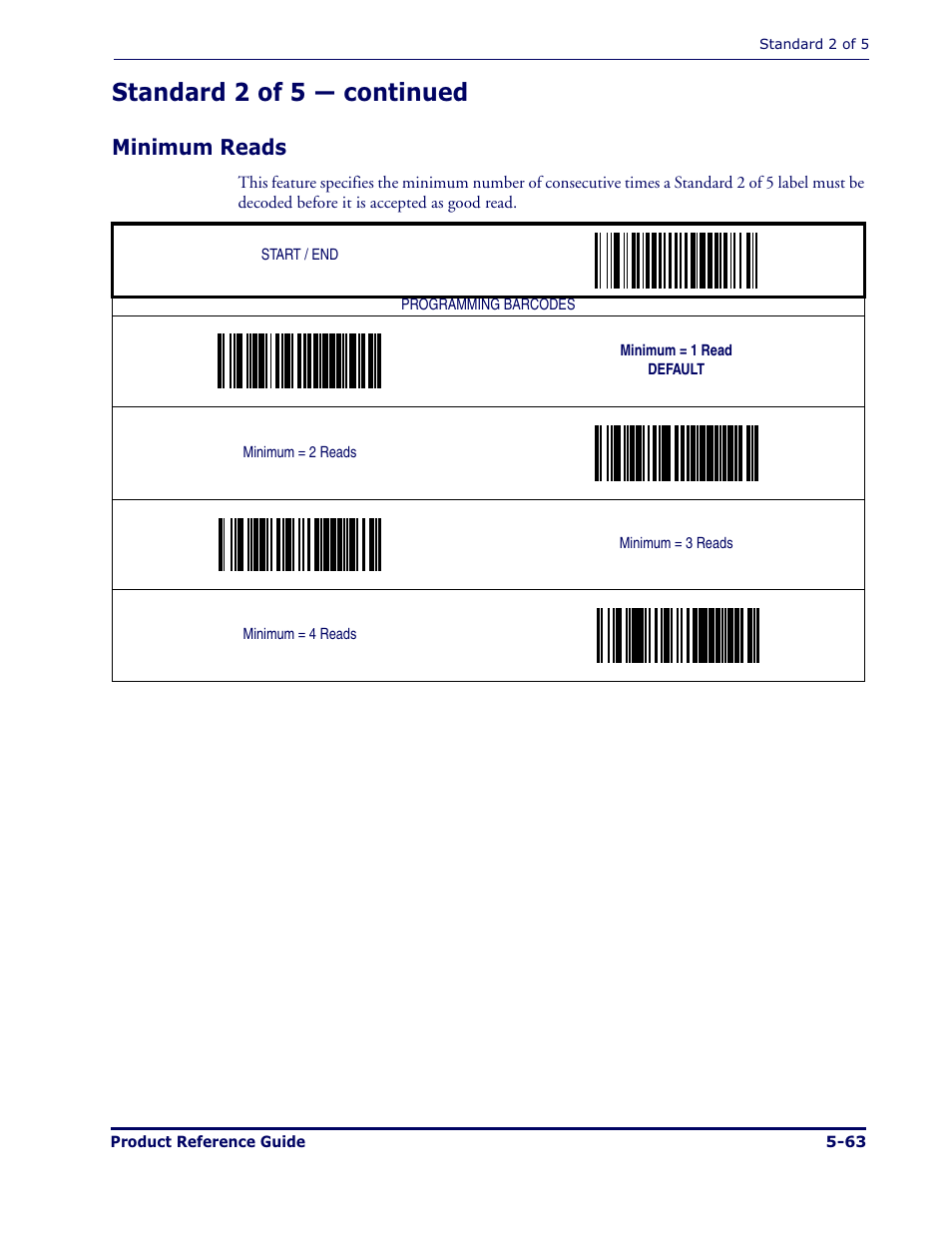 Standard 2 of 5 — continued, Minimum reads | Datalogic Scanning MAGELLAN 1000I User Manual | Page 137 / 160