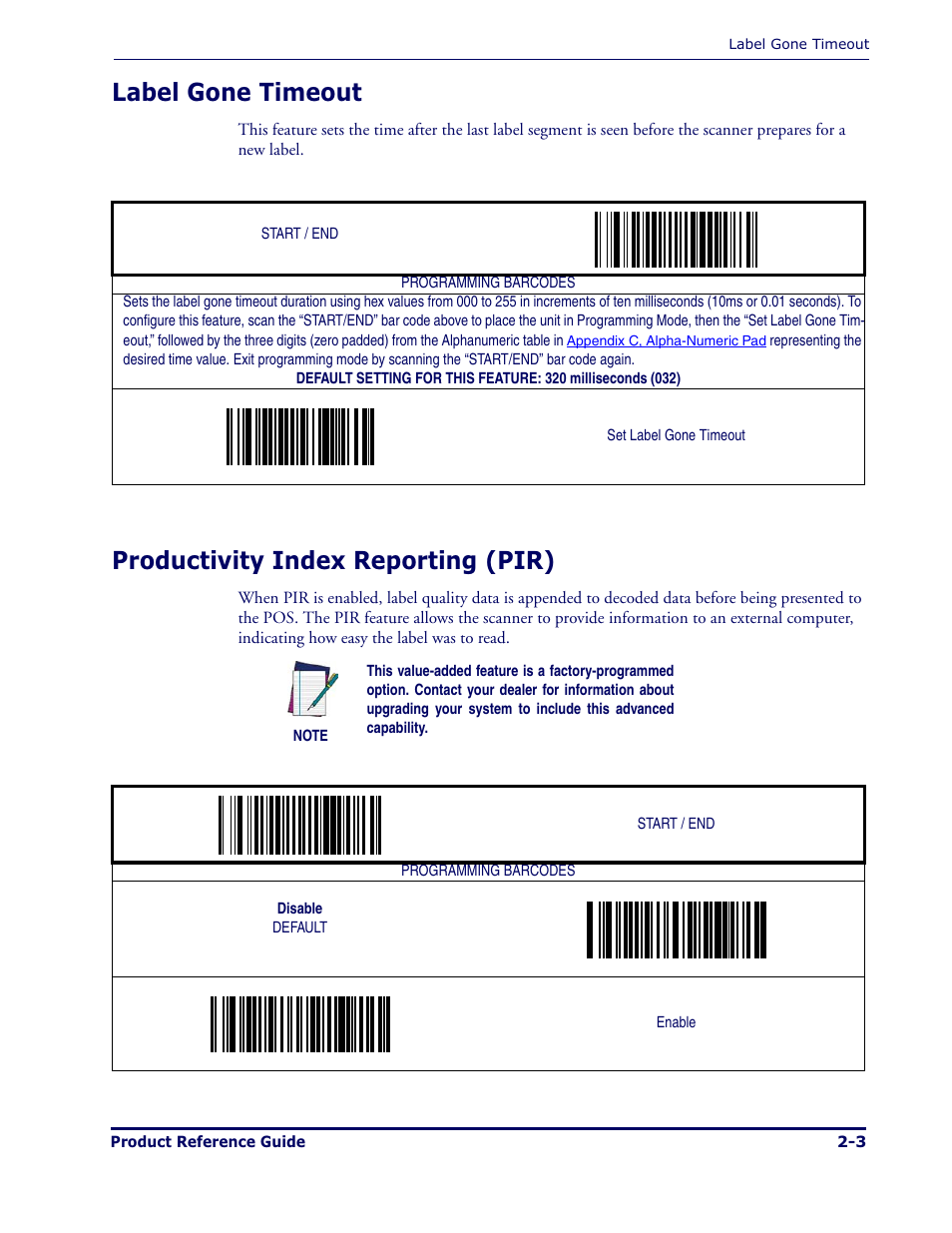 Label gone timeout, Productivity index reporting (pir) | Datalogic Scanning MAGELLAN 1000I User Manual | Page 15 / 160