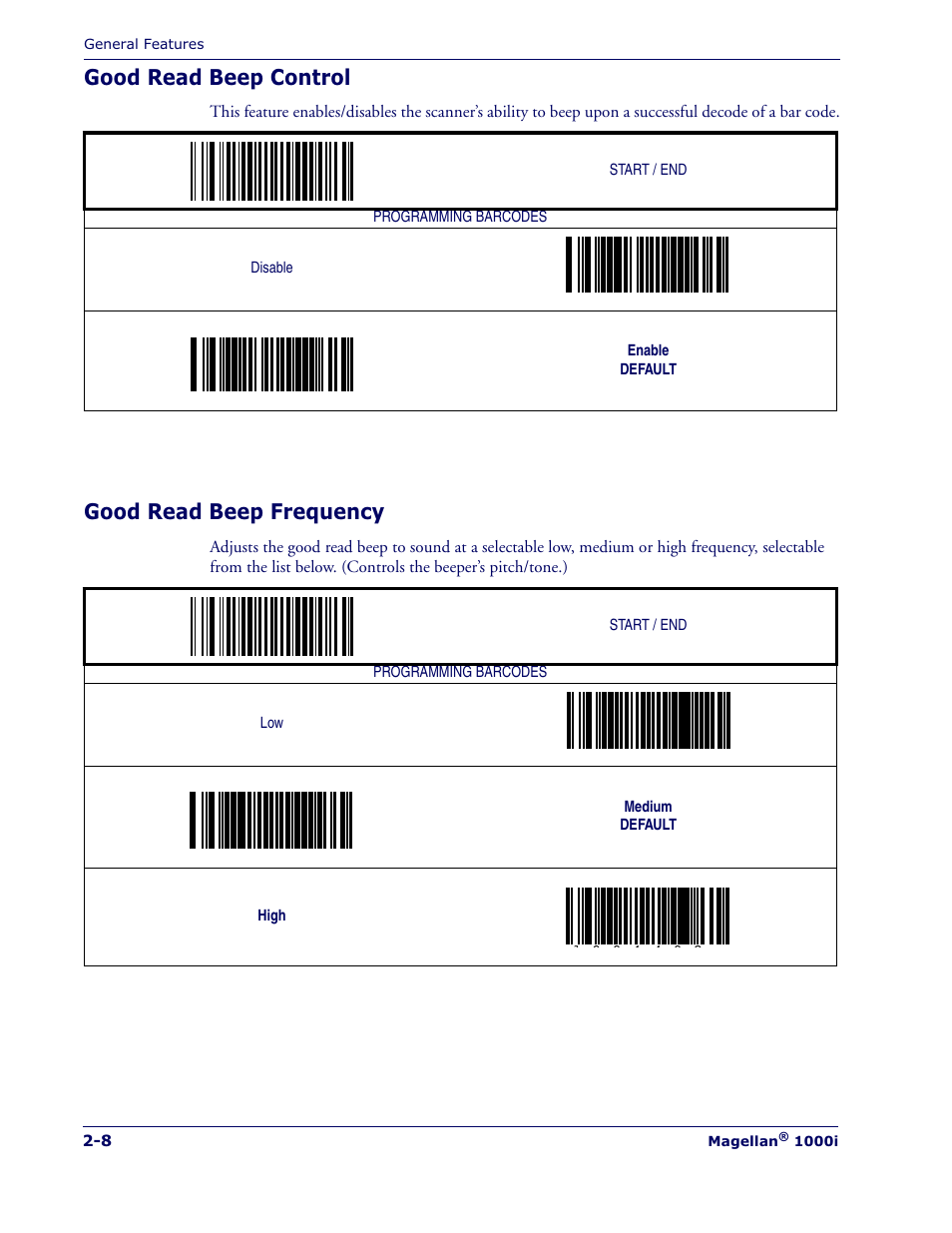 Good read beep control, Good read beep frequency | Datalogic Scanning MAGELLAN 1000I User Manual | Page 20 / 160