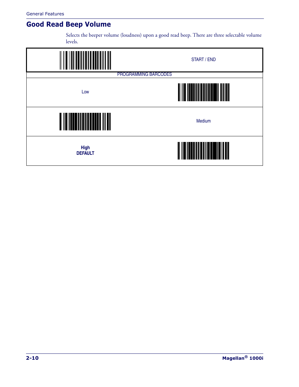 Good read beep volume | Datalogic Scanning MAGELLAN 1000I User Manual | Page 22 / 160