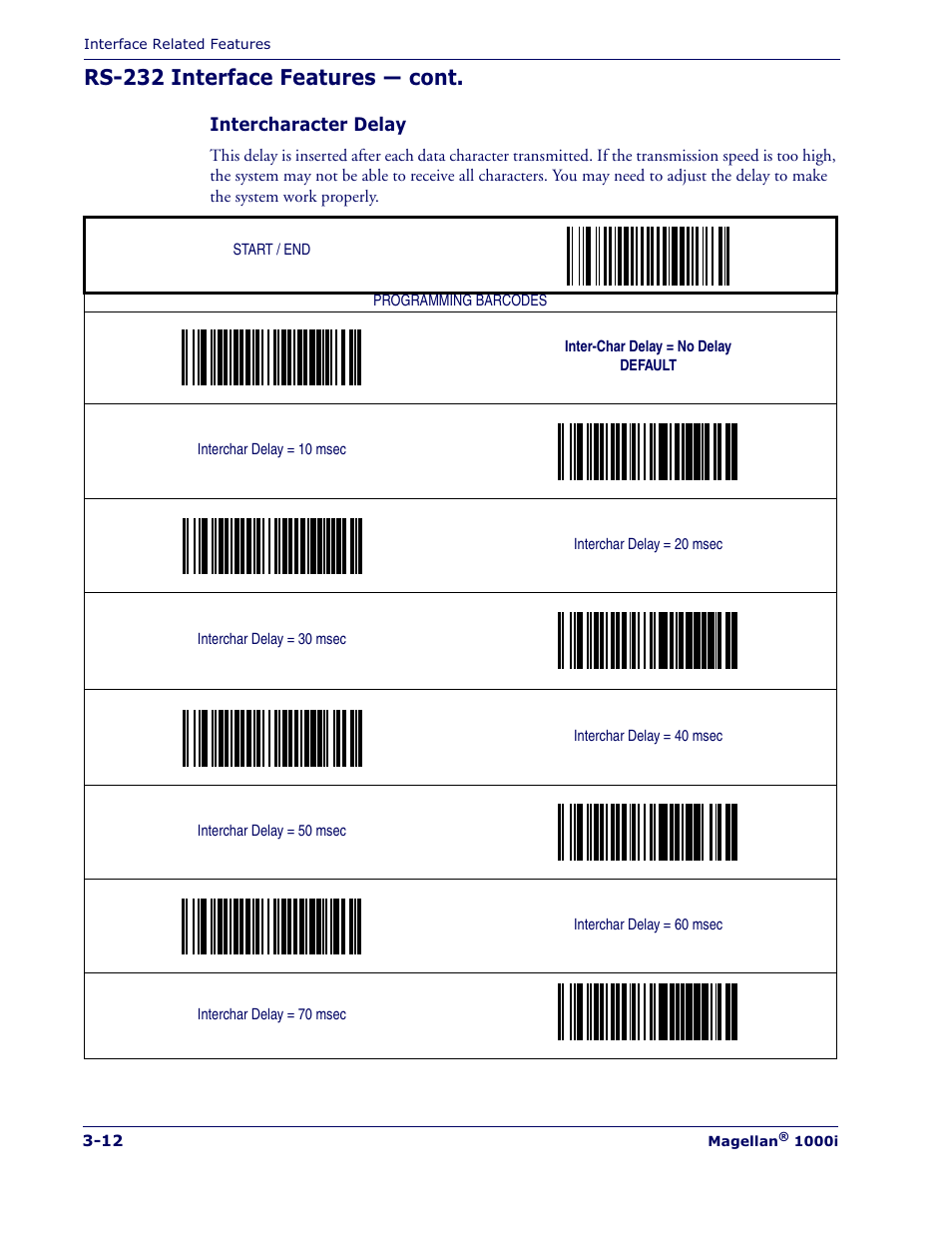 Rs-232 interface features — cont | Datalogic Scanning MAGELLAN 1000I User Manual | Page 38 / 160