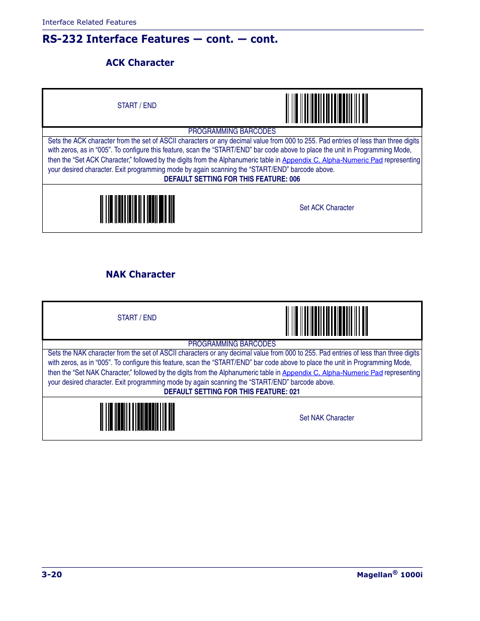 Rs-232 interface features — cont. — cont | Datalogic Scanning MAGELLAN 1000I User Manual | Page 46 / 160