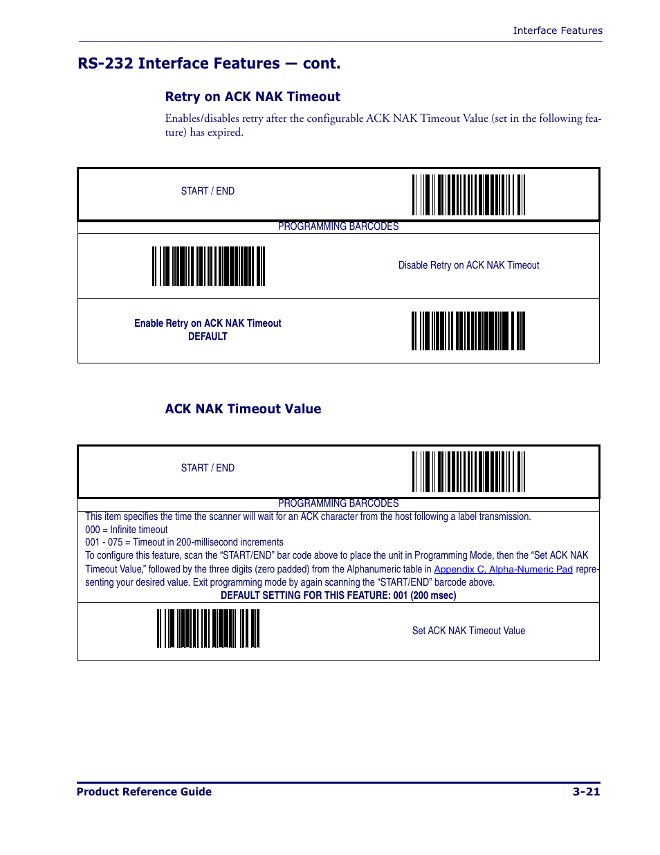 Rs-232 interface features — cont | Datalogic Scanning MAGELLAN 1000I User Manual | Page 47 / 160