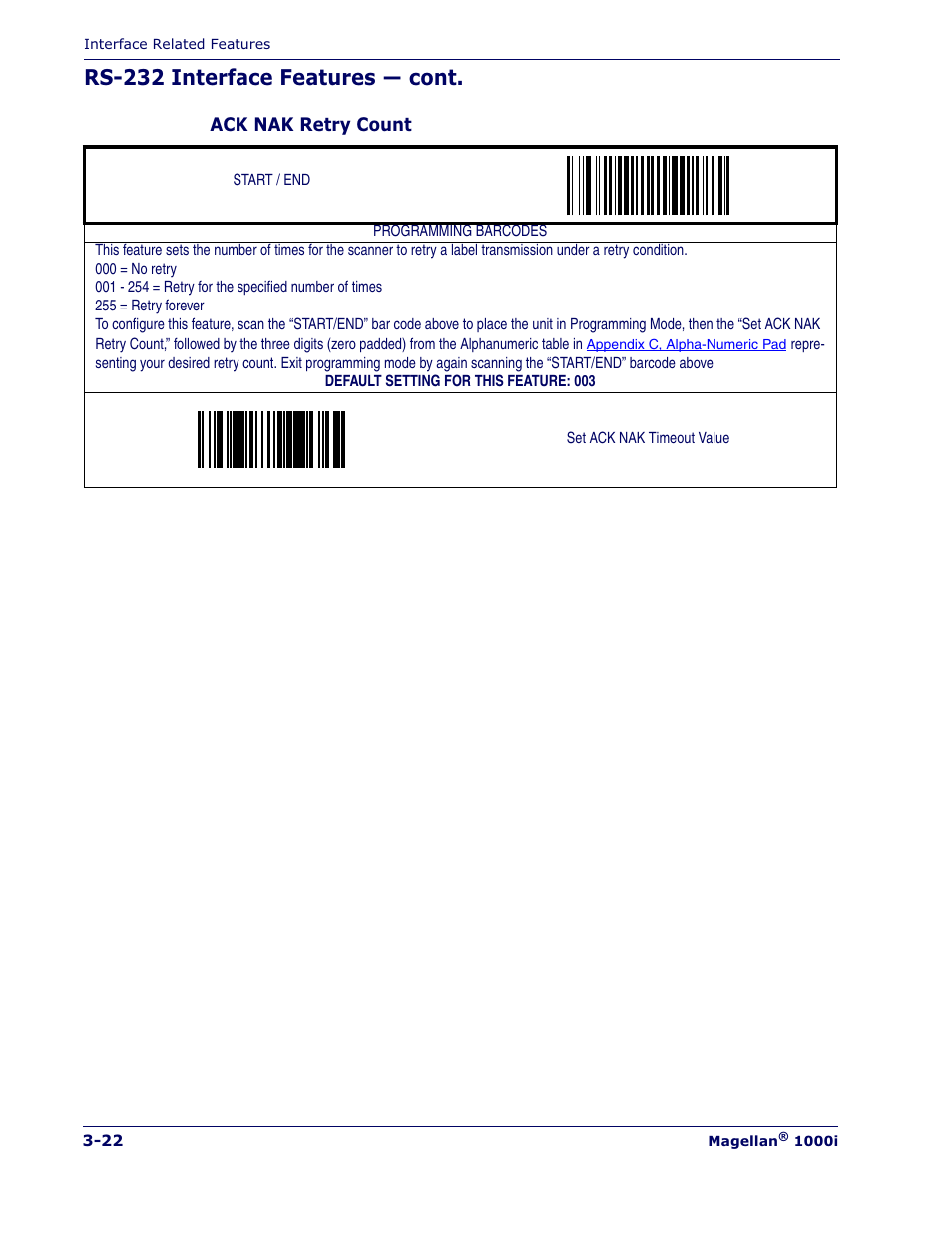 Rs-232 interface features — cont | Datalogic Scanning MAGELLAN 1000I User Manual | Page 48 / 160