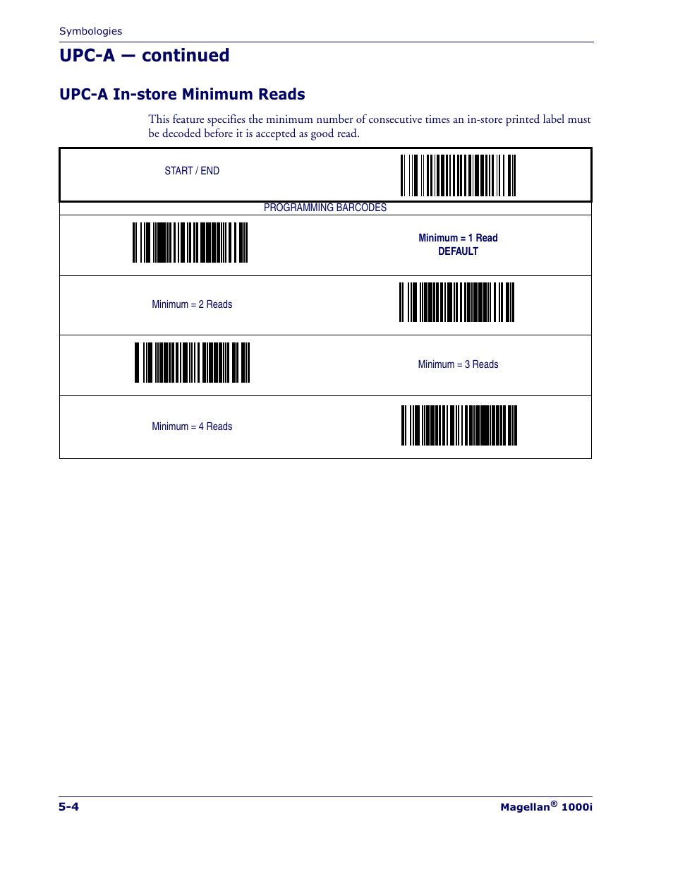 Upc-a — continued, Upc-a in-store minimum reads | Datalogic Scanning MAGELLAN 1000I User Manual | Page 78 / 160