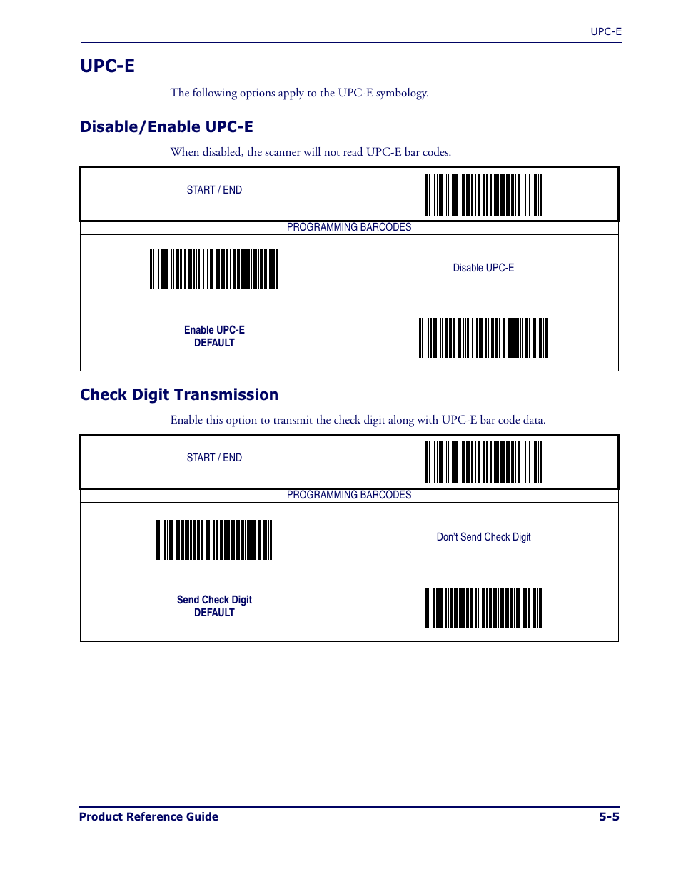 Upc-e, Disable/enable upc-e, Check digit transmission | Datalogic Scanning MAGELLAN 1000I User Manual | Page 79 / 160