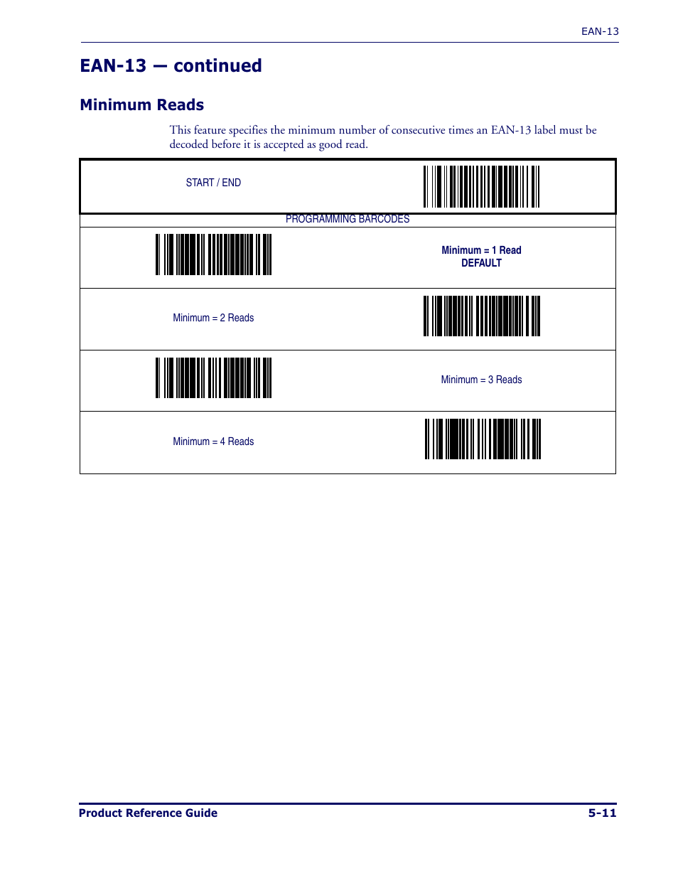 Ean-13 — continued, Minimum reads | Datalogic Scanning MAGELLAN 1000I User Manual | Page 85 / 160