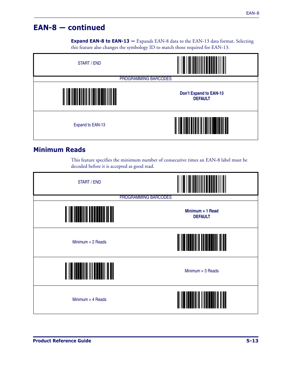 Ean-8 — continued, Minimum reads | Datalogic Scanning MAGELLAN 1000I User Manual | Page 87 / 160