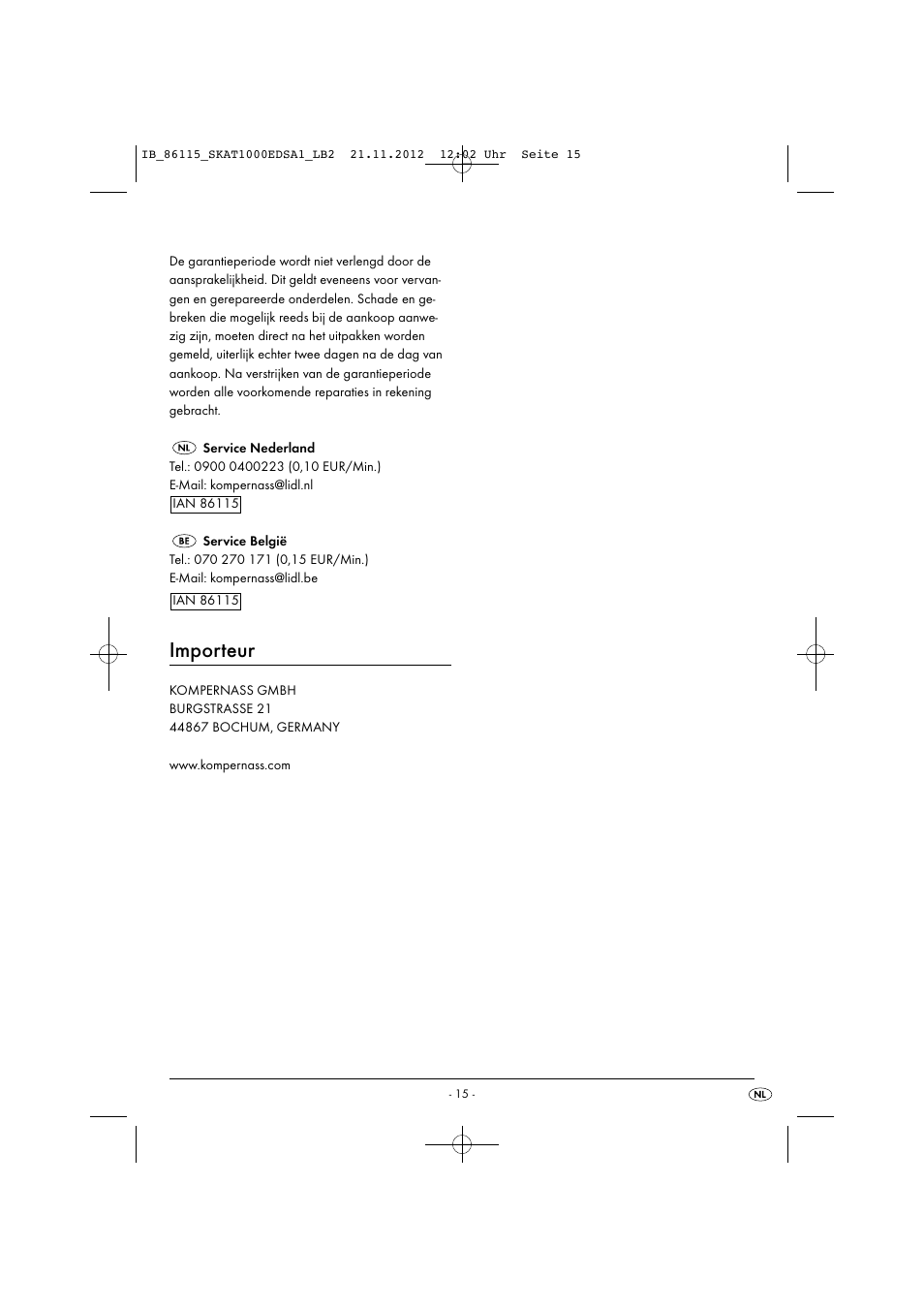 Importeur | Silvercrest SKAT 1000 EDS A1 User Manual | Page 18 / 35