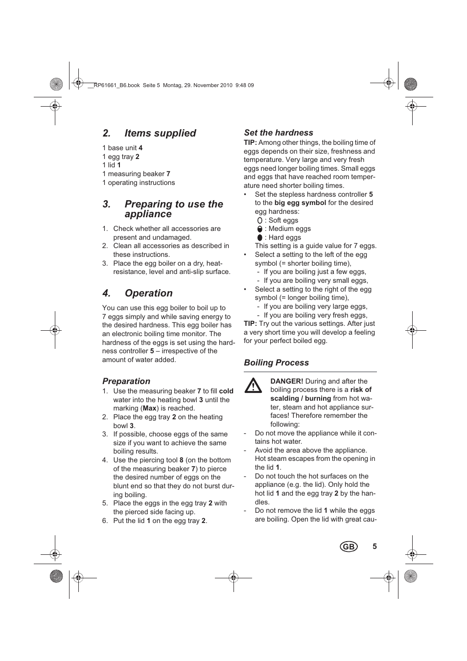 Items supplied, Preparing to use the appliance, Operation | Silvercrest SEKE 400 A1 User Manual | Page 7 / 14