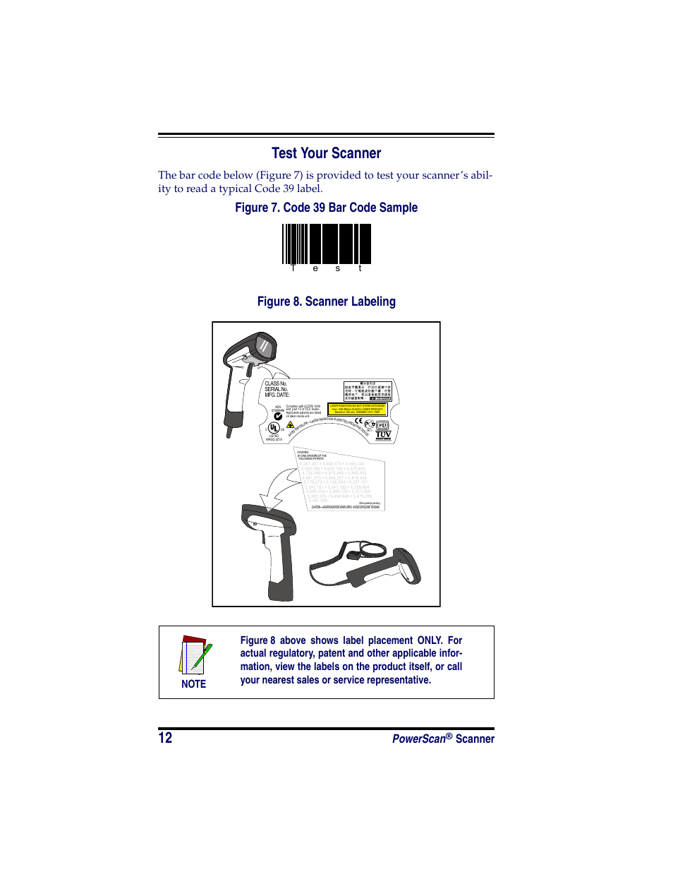 Test your scanner, Powerscan, Scanner | Te s t | Datalogic Scanning POWERSCAN SR User Manual | Page 18 / 24