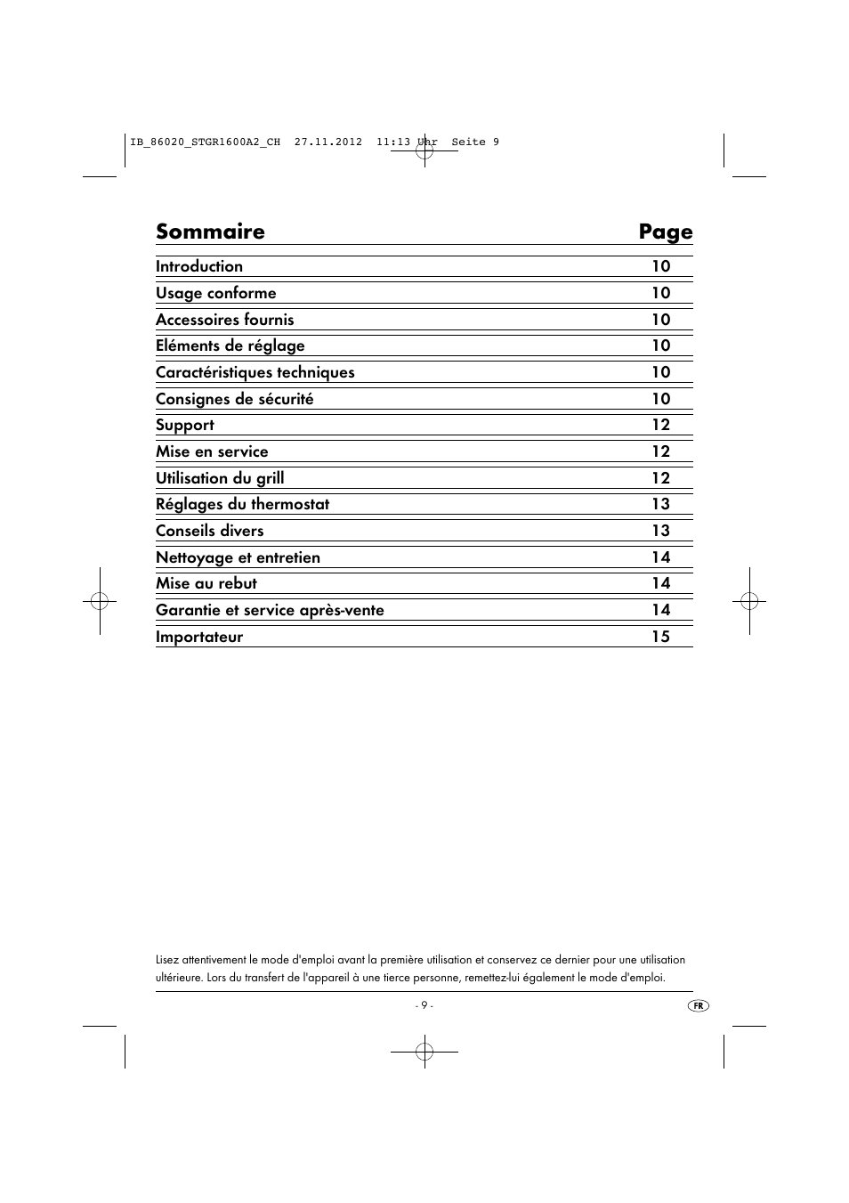 Sommaire page | Silvercrest STGR 1600 A2 User Manual | Page 12 / 34