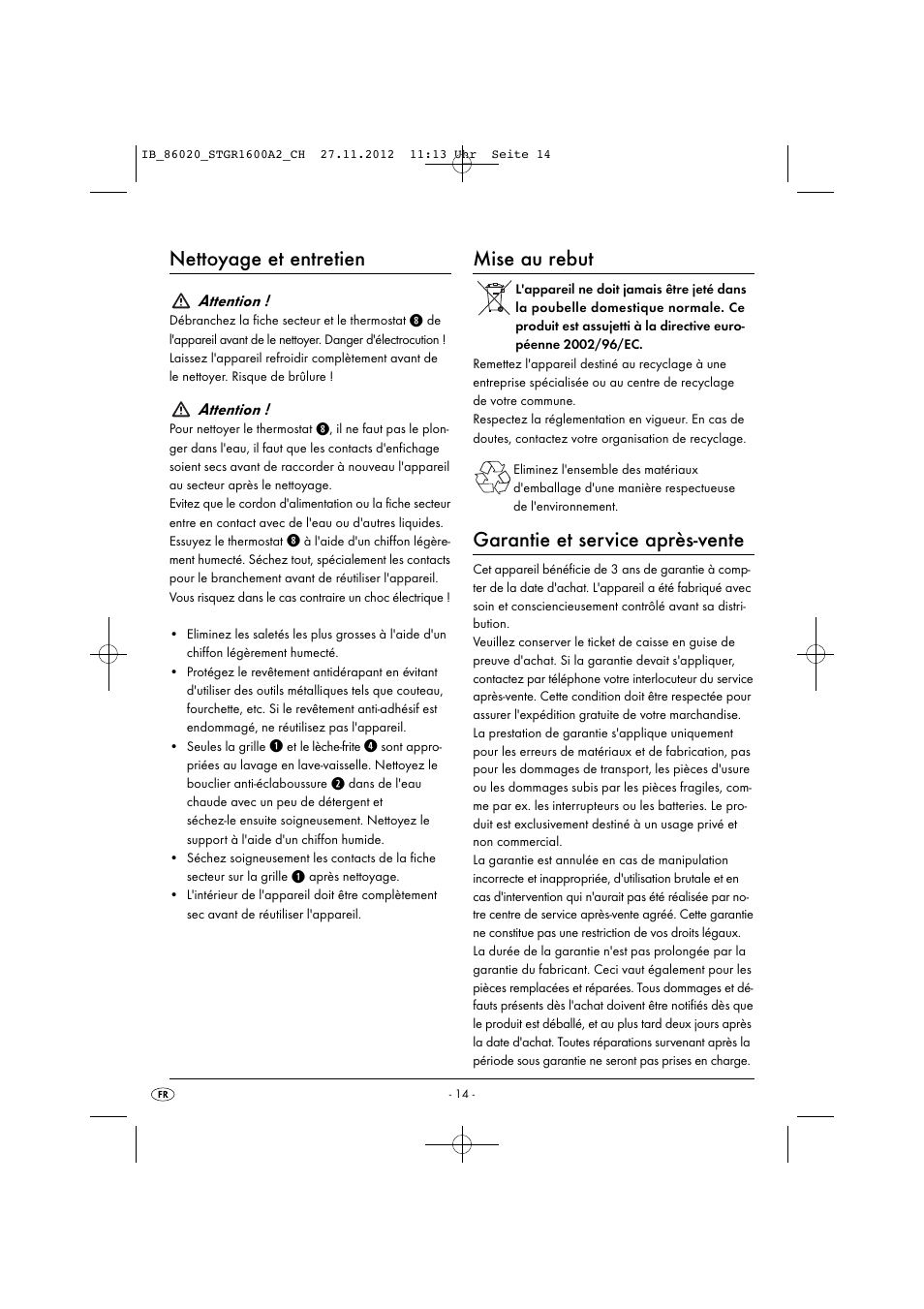 Nettoyage et entretien, Mise au rebut, Garantie et service après-vente | Silvercrest STGR 1600 A2 User Manual | Page 17 / 34