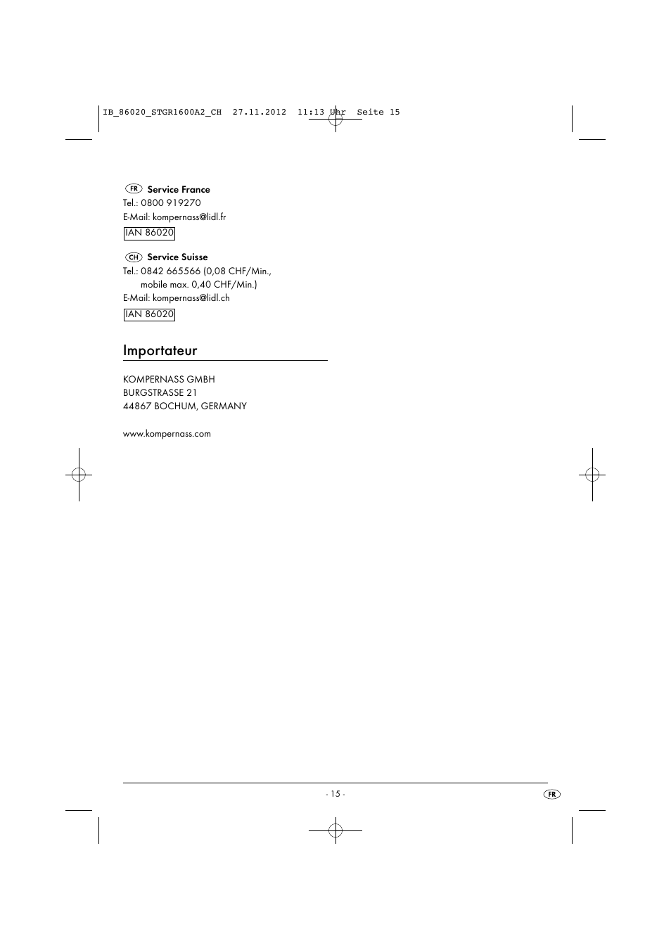 Importateur | Silvercrest STGR 1600 A2 User Manual | Page 18 / 34