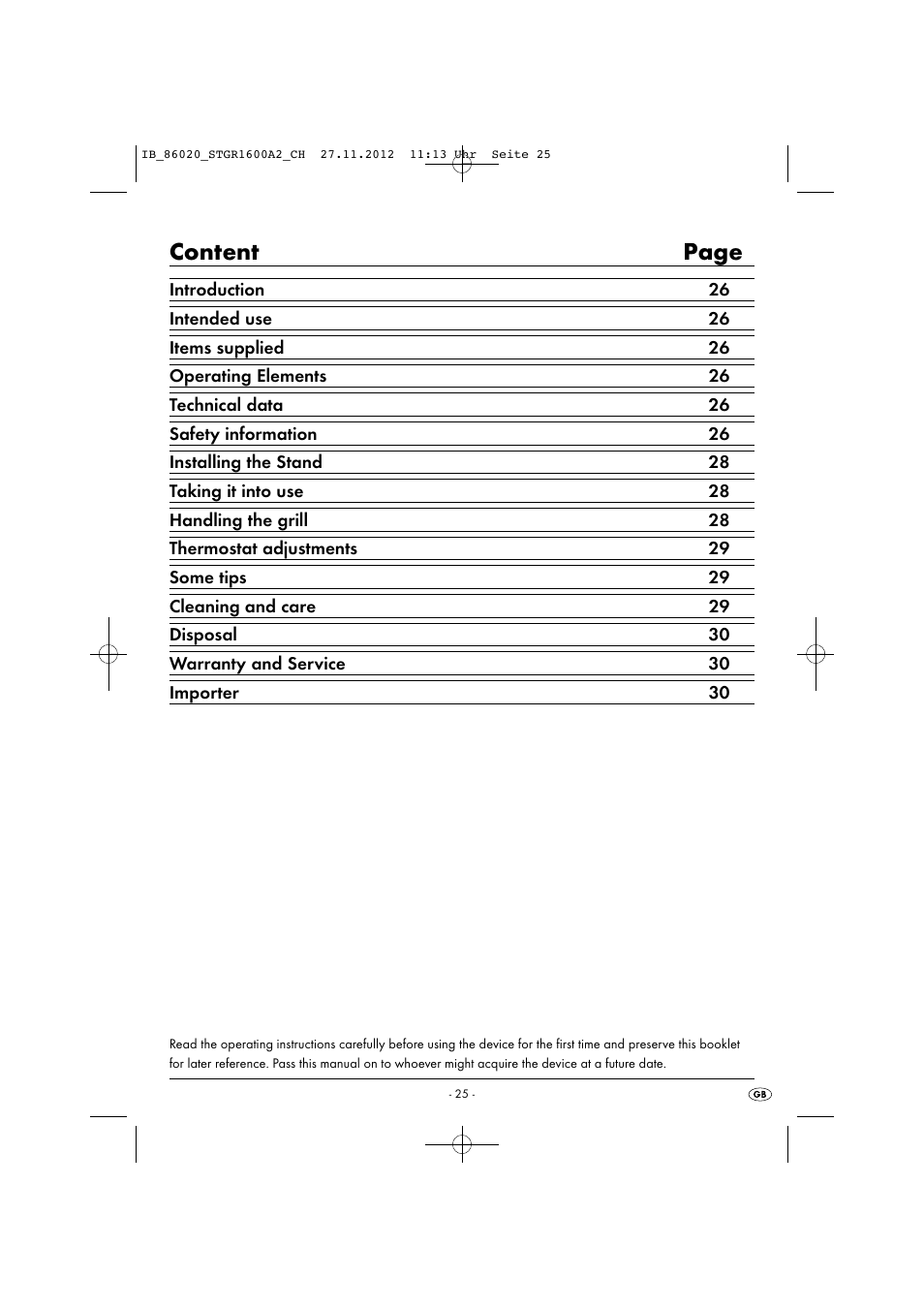 Content page | Silvercrest STGR 1600 A2 User Manual | Page 28 / 34