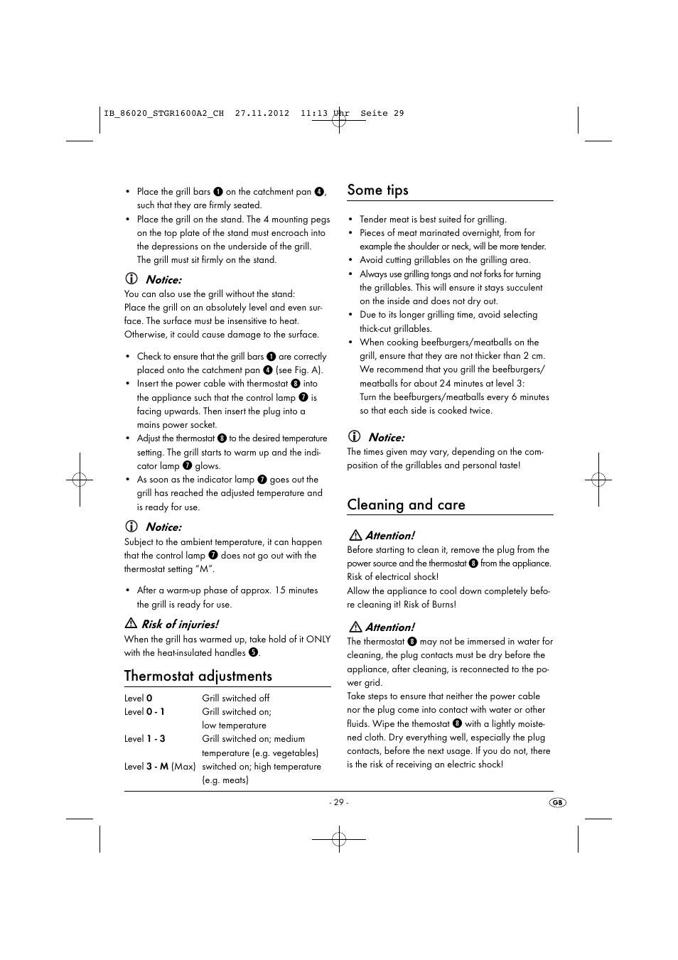 Thermostat adjustments, Some tips, Cleaning and care | Silvercrest STGR 1600 A2 User Manual | Page 32 / 34
