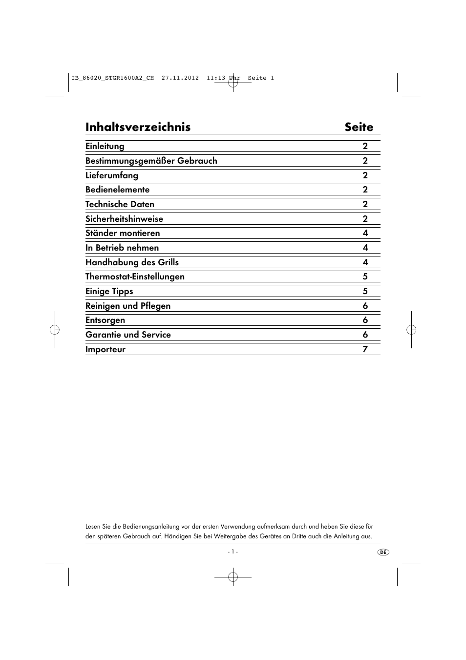 Inhaltsverzeichnis seite | Silvercrest STGR 1600 A2 User Manual | Page 4 / 34