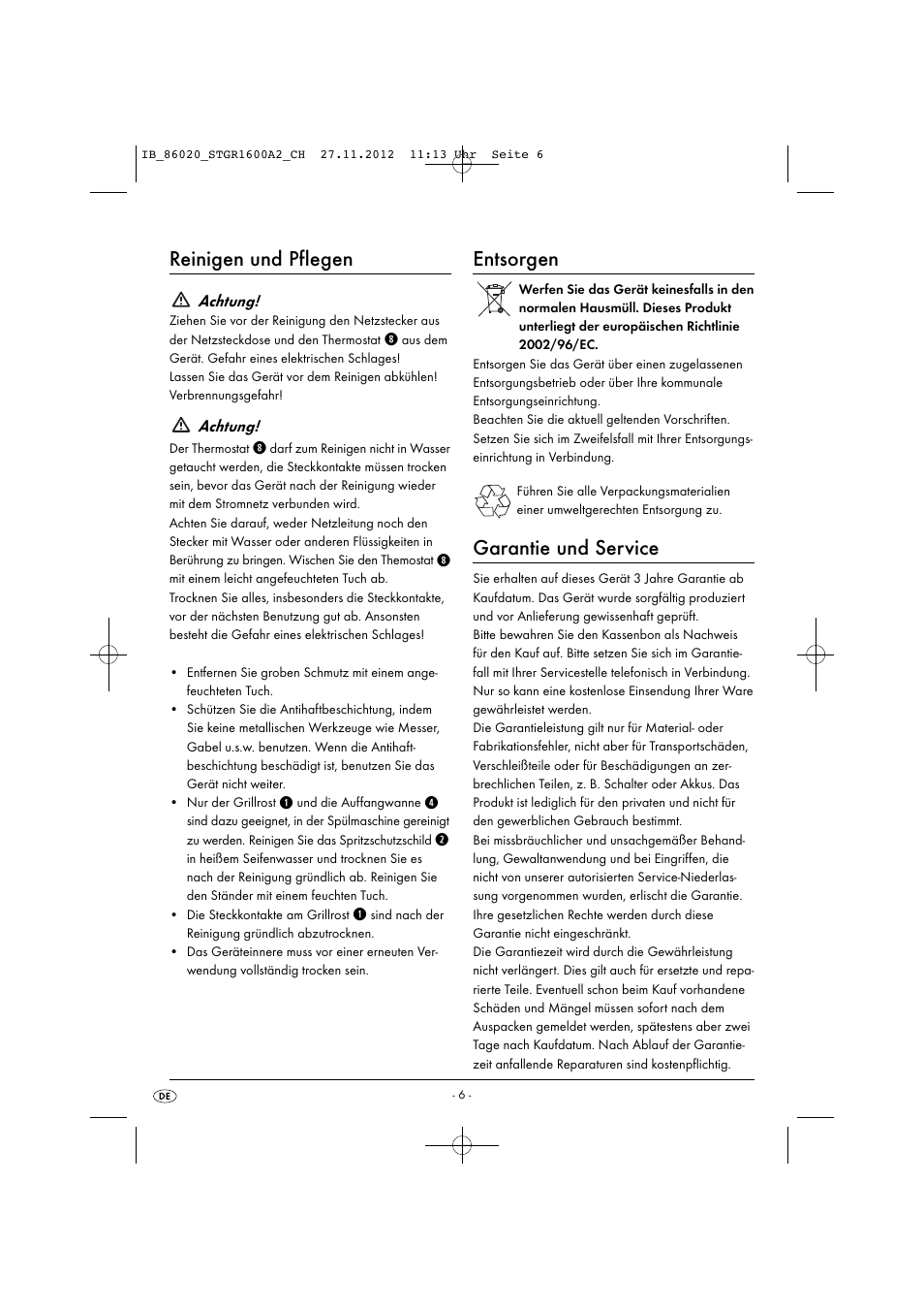 Reinigen und pflegen, Entsorgen, Garantie und service | Silvercrest STGR 1600 A2 User Manual | Page 9 / 34