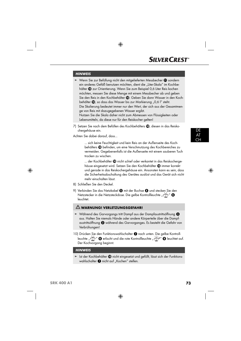 De at ch | Silvercrest SRK 400 A1 User Manual | Page 76 / 84